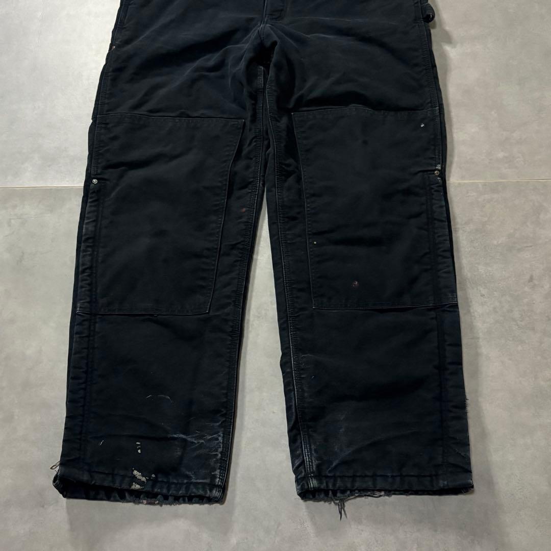 カーハートW36 黒ダック ダブルニーオーバーオール 中綿キルティング 裾ジップ