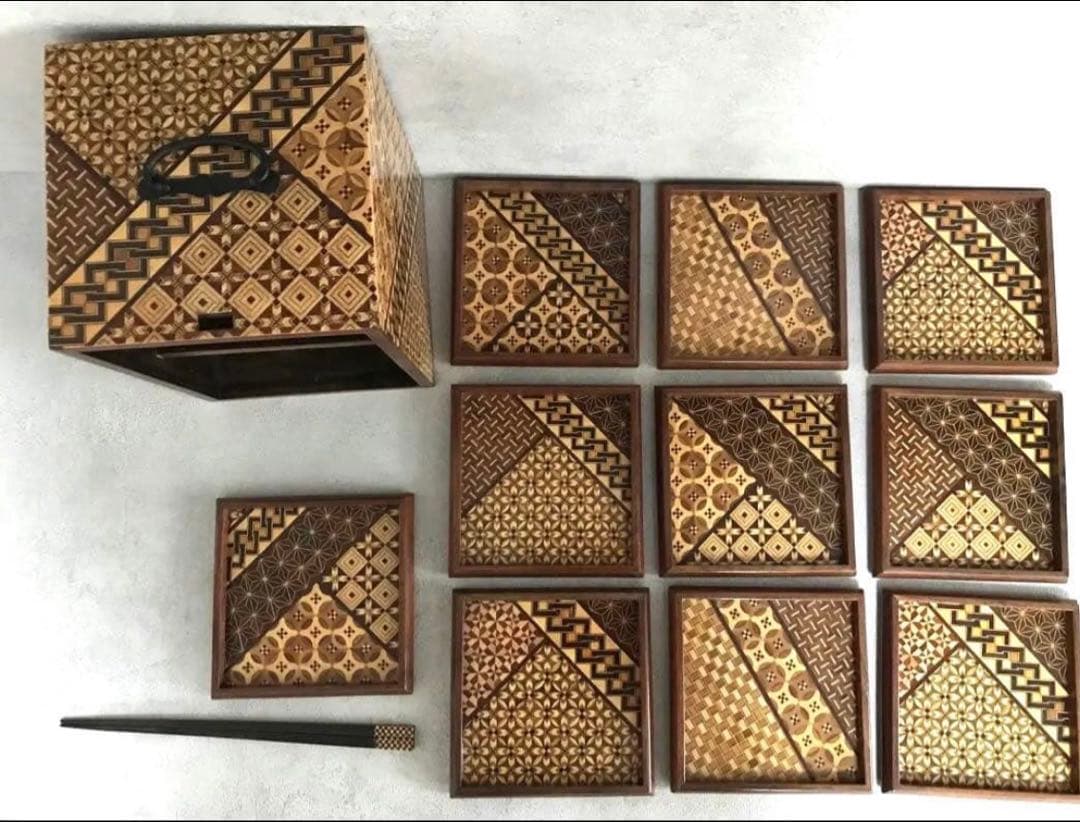 希少　箱根細工　工芸品　取り皿　10枚　取り箸付き