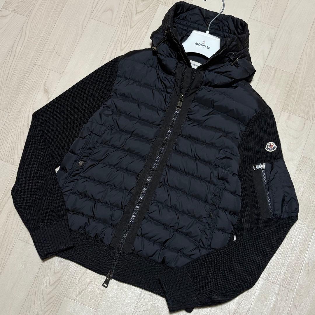 美品/L相当◎ MONCLER ハイブリッド ニット ダウンジャケット ブラック
