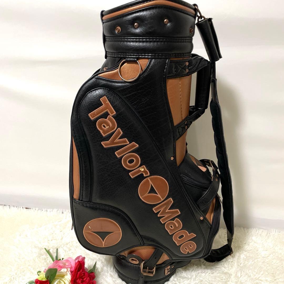 【オールレザー✨】テーラーメイド 本革 キャディバッグ 黒×ブロンズ カート型