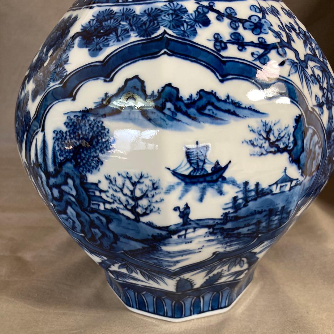 【源右衛門】古伊万里の伝統　名窯　舘林源右衛門作　祥瑞手松竹梅間取山水文　花瓶