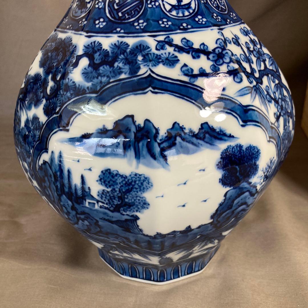 【源右衛門】古伊万里の伝統　名窯　舘林源右衛門作　祥瑞手松竹梅間取山水文　花瓶