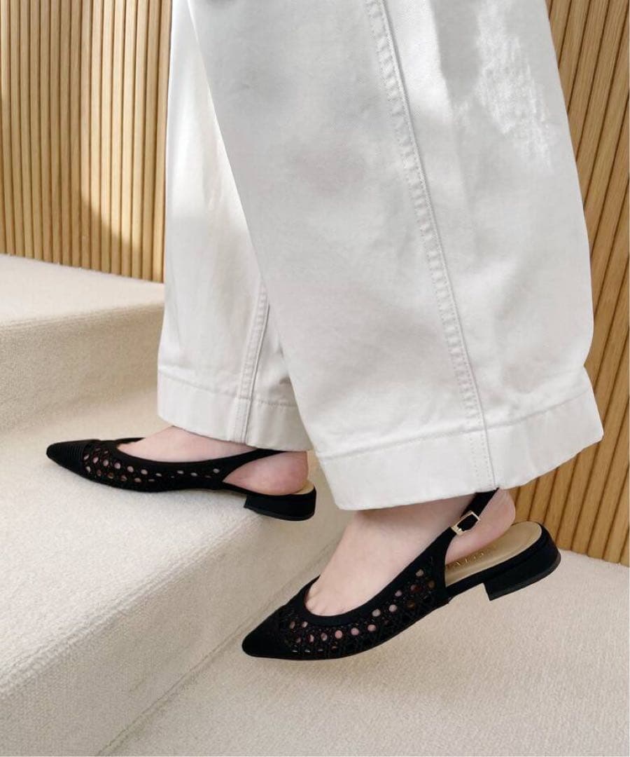 ルタロン　ポインテッドクロシェレーススリングバック　ブラック