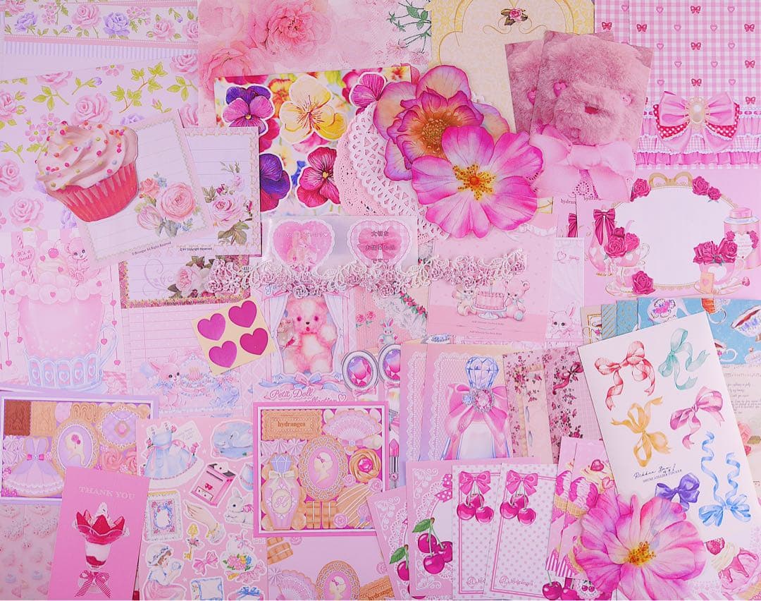 スイーツ系♡コラージュ素材set♡お花　おすそ分けファイル　A4デザインペーパー