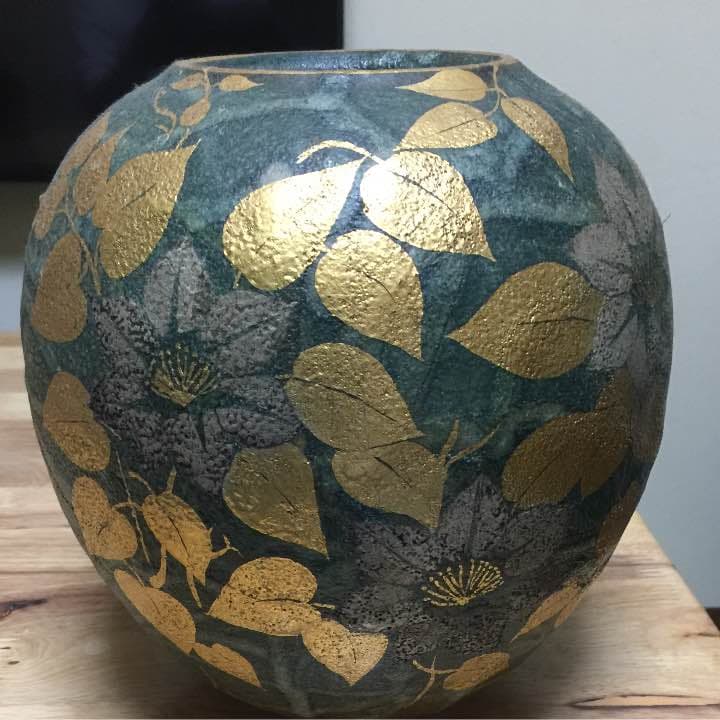 京都 清水焼 壺  藤平  陶芸  金箔