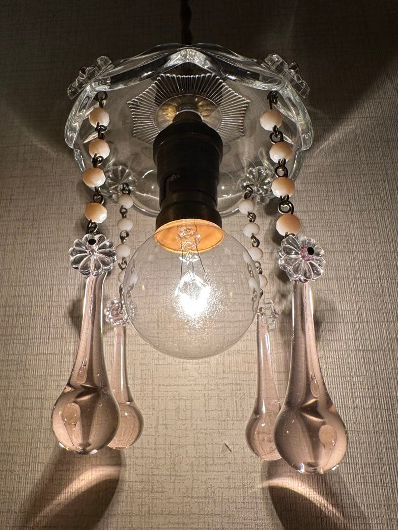20's フランス アンティーク ピンクムラーノガラスの可愛いミニシャンデリア＊