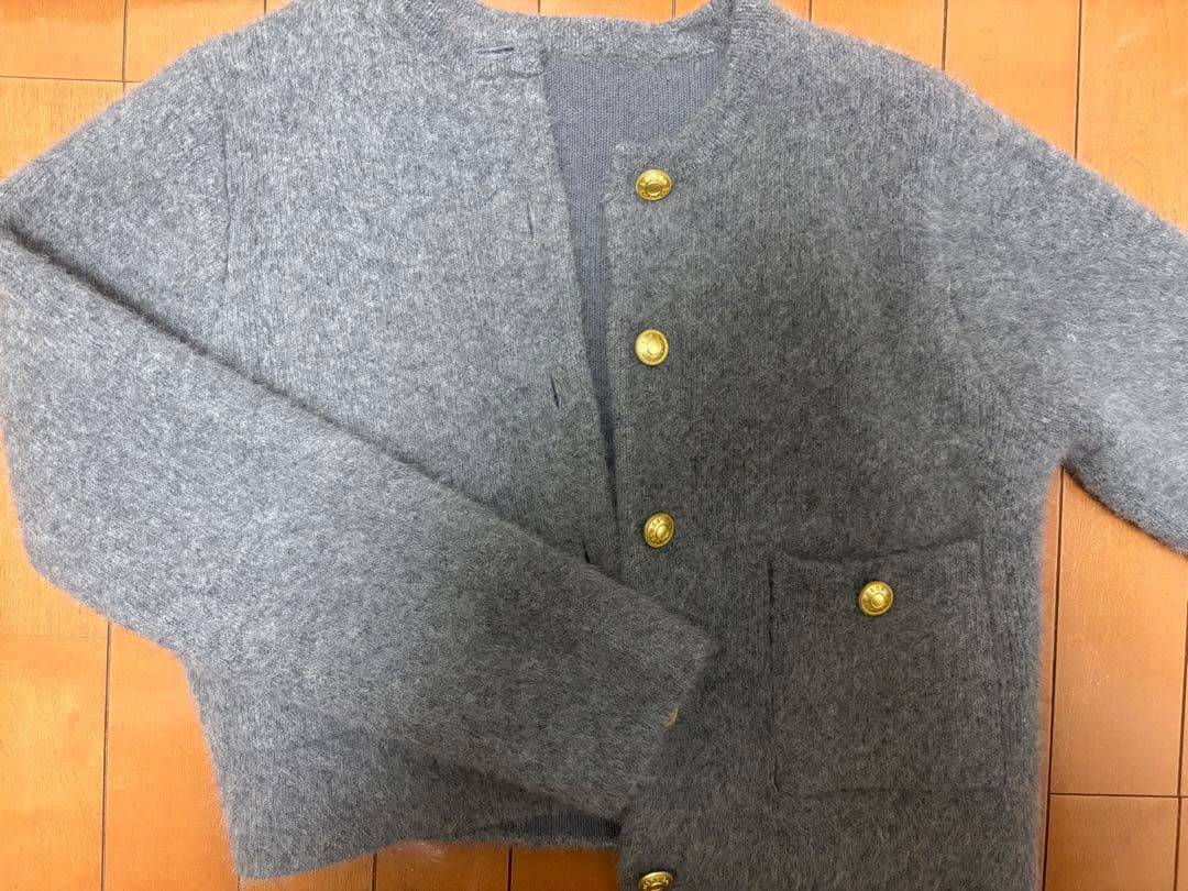 anuans ラクーンブレンドノーカラーニットジャケット　グレー/F