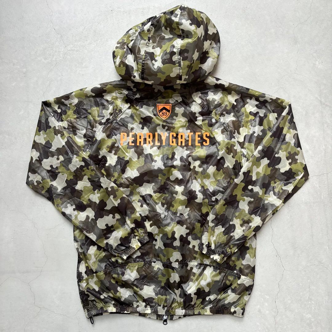 PEARLY GATES カモフラ迷彩柄 ナイロン フードジップジャケット ロゴ