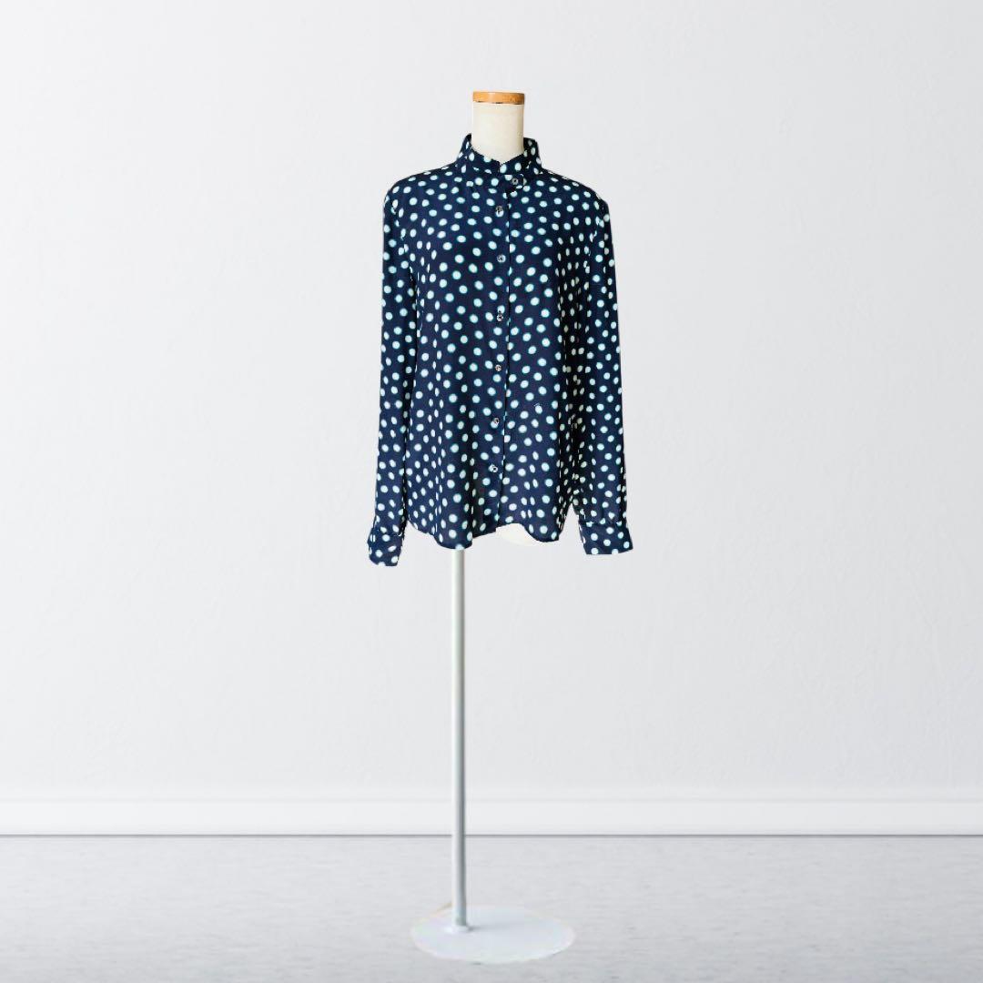 MIU MIU ミュウミュウ 水玉 シルク ブラウス 44 ネイビー