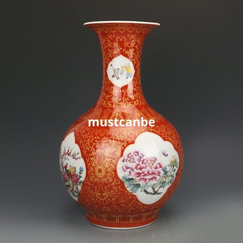 清雍正黄地琺瑯彩開窓花卉賞瓶 景徳鎮 陶磁器 装飾品 現代工芸品 美術品 置物