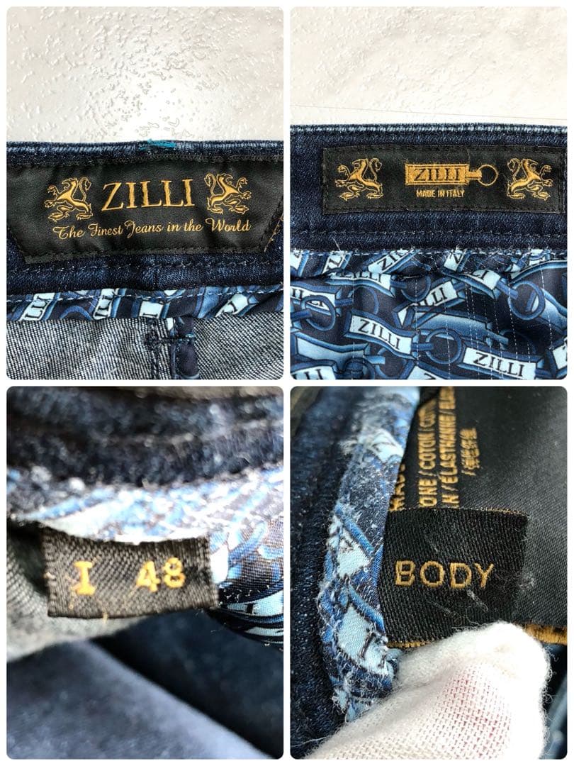 【美品 希少】ZILLI デニム パンツ ストレッチ 濃紺 総柄 レザー 48