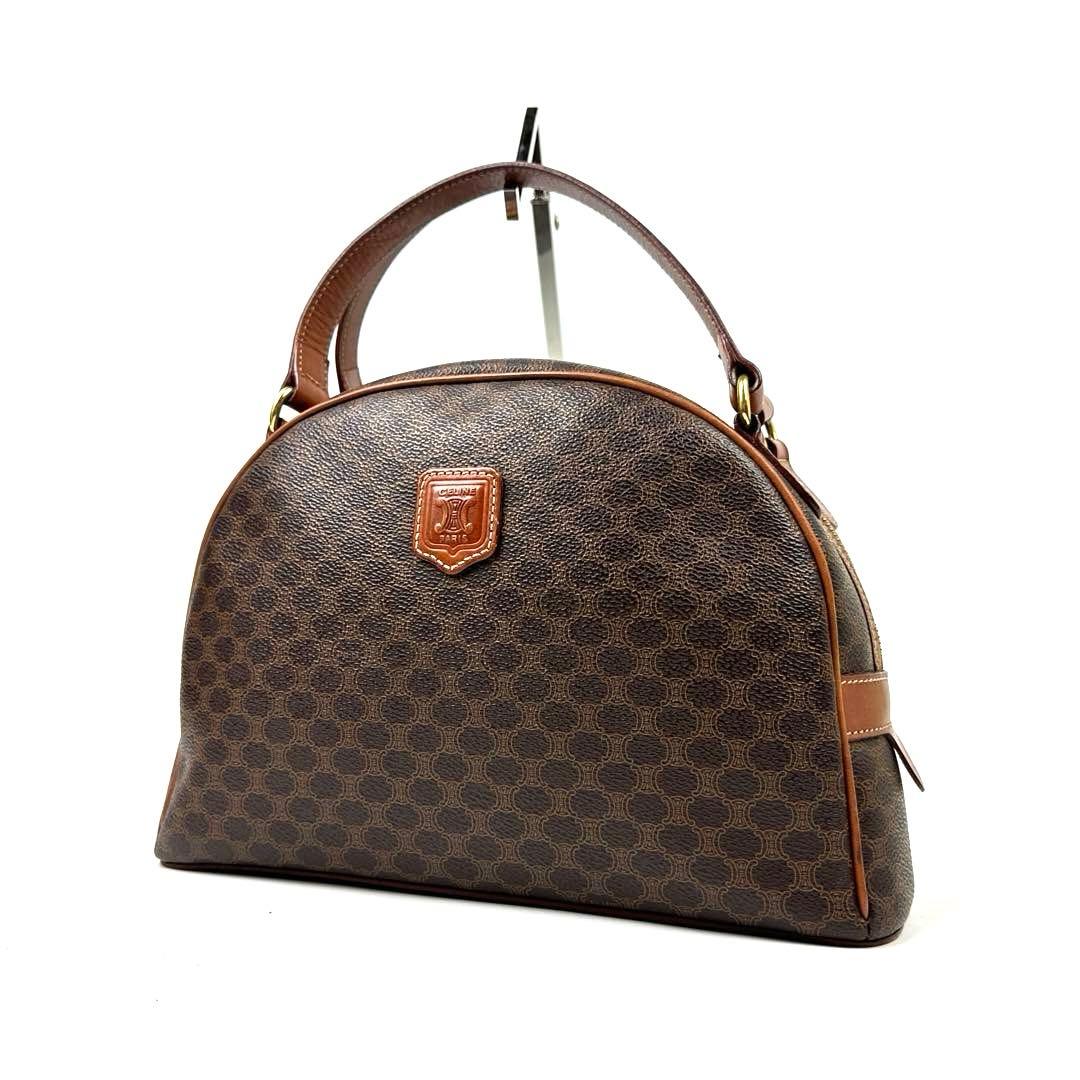 【美品】セリーヌ　ハンドバッグ　トリオンフ　マカダム柄　PVC　革　ブラウン