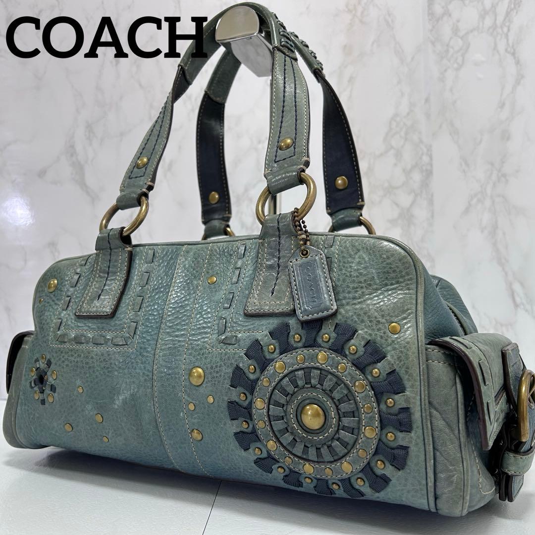 Rare COACH y2k Mini Boston Bag Blue 肩掛け