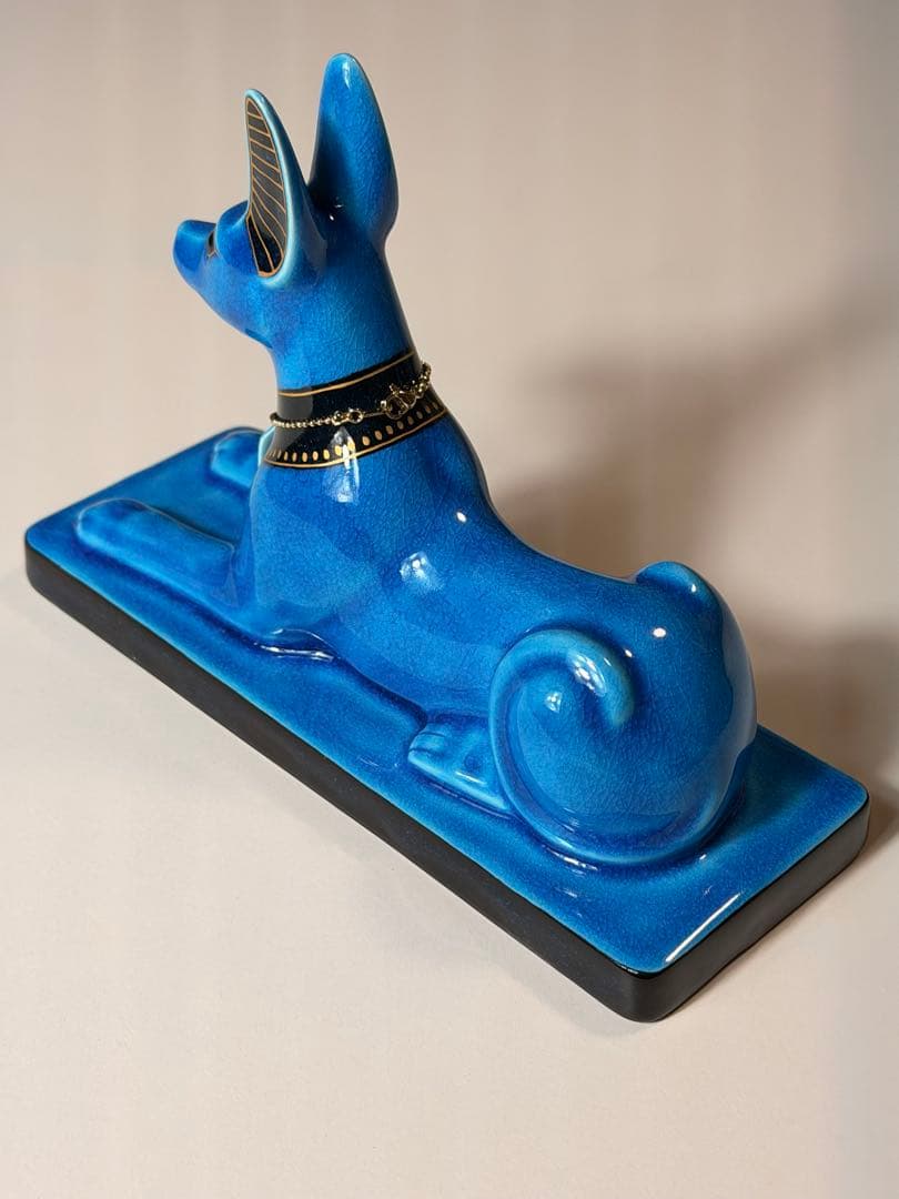 #美濃焼 幸兵衛窯 エジプト神 九栄神　アヌビス　犬 青釉金彩　S-1