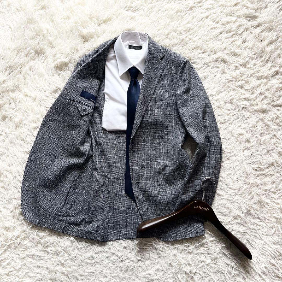 <美品>LARDINI ネイビー ウール フラックス ジャケット サイズ44