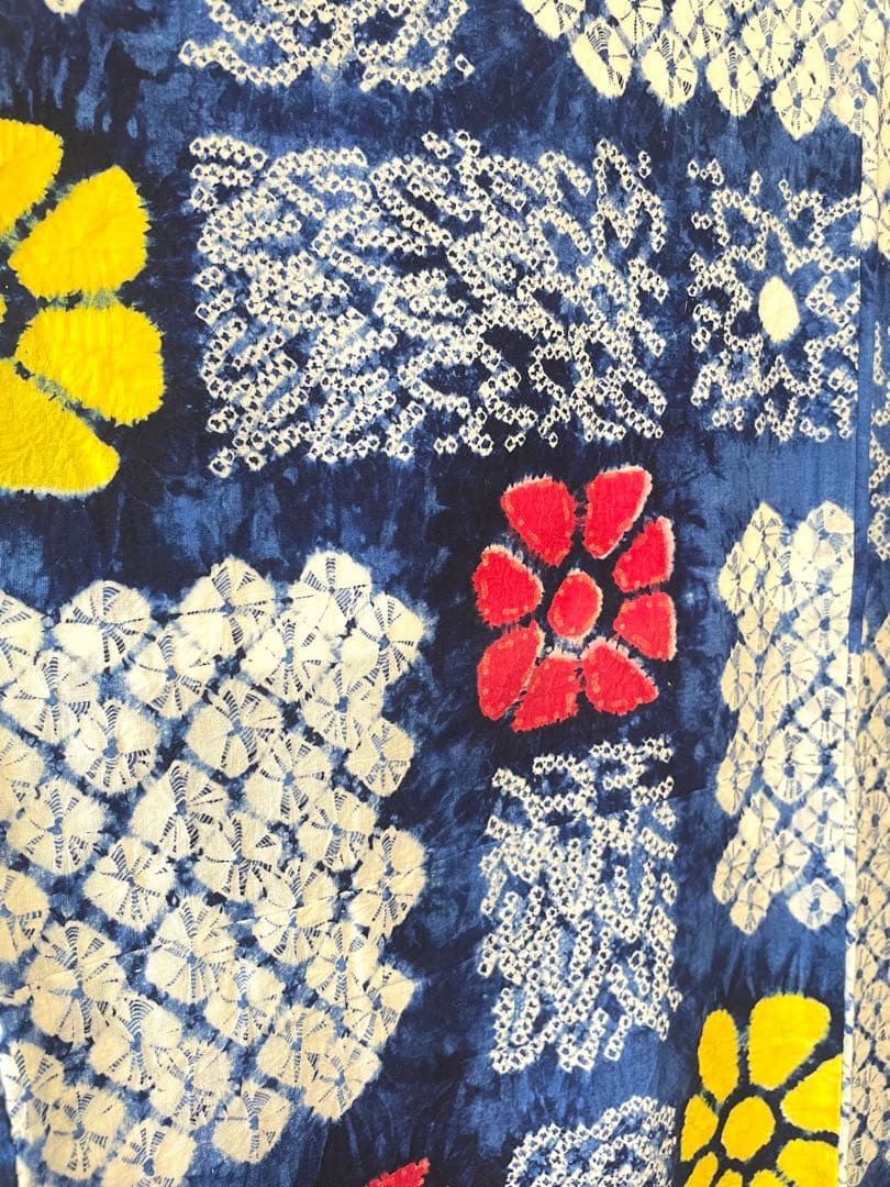 □夏涼浴衣　有松総絞り　可愛い花柄　身丈約159cm