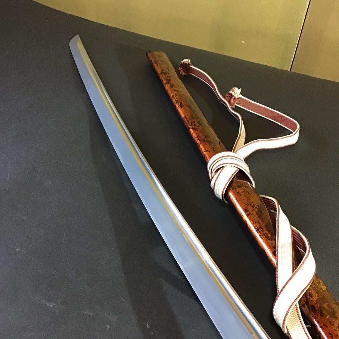 肥後拵　鍔　縁頭　象嵌　革巻柄　目貫勝虫　居合刀