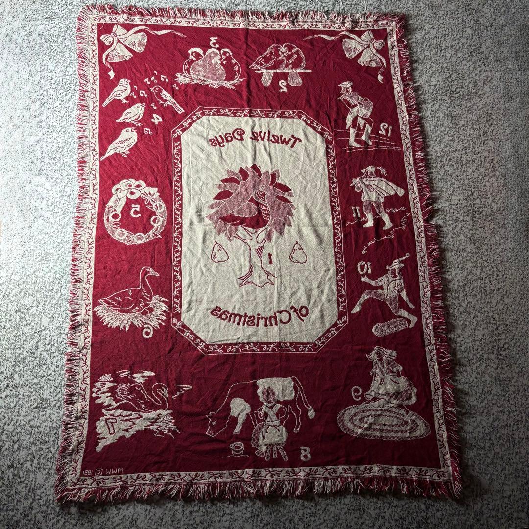 【90sオールド】ヴィンテージ　フリンジ付きラグ　カーペット　©️1991