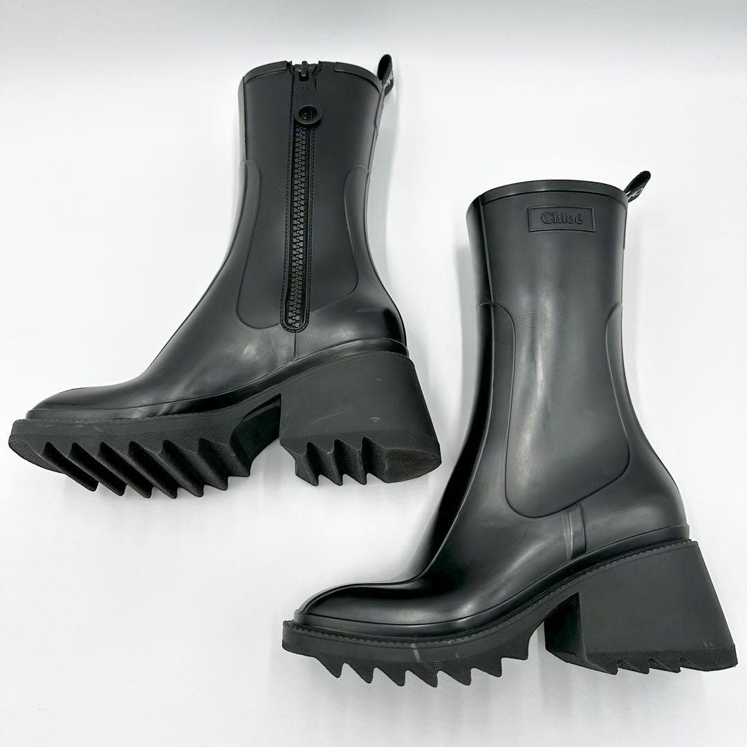 Chloe BETTY レインブーツ サイドジップ ラバーソール 黒 35