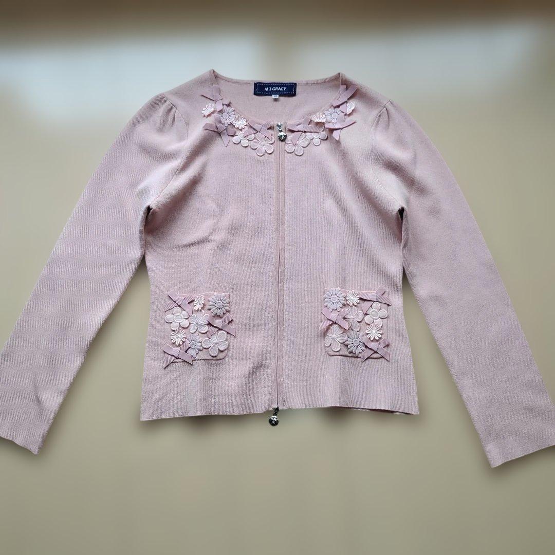 M's Gracy 花柄刺繍 ジップアップカーディガン40