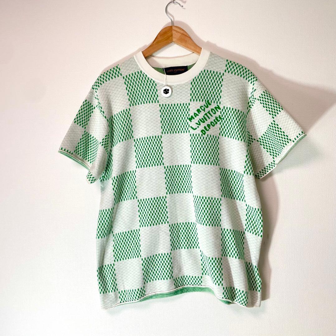 ルイヴィトン ダミエ ニット クルーネック Tシャツ グリーン　メンズ