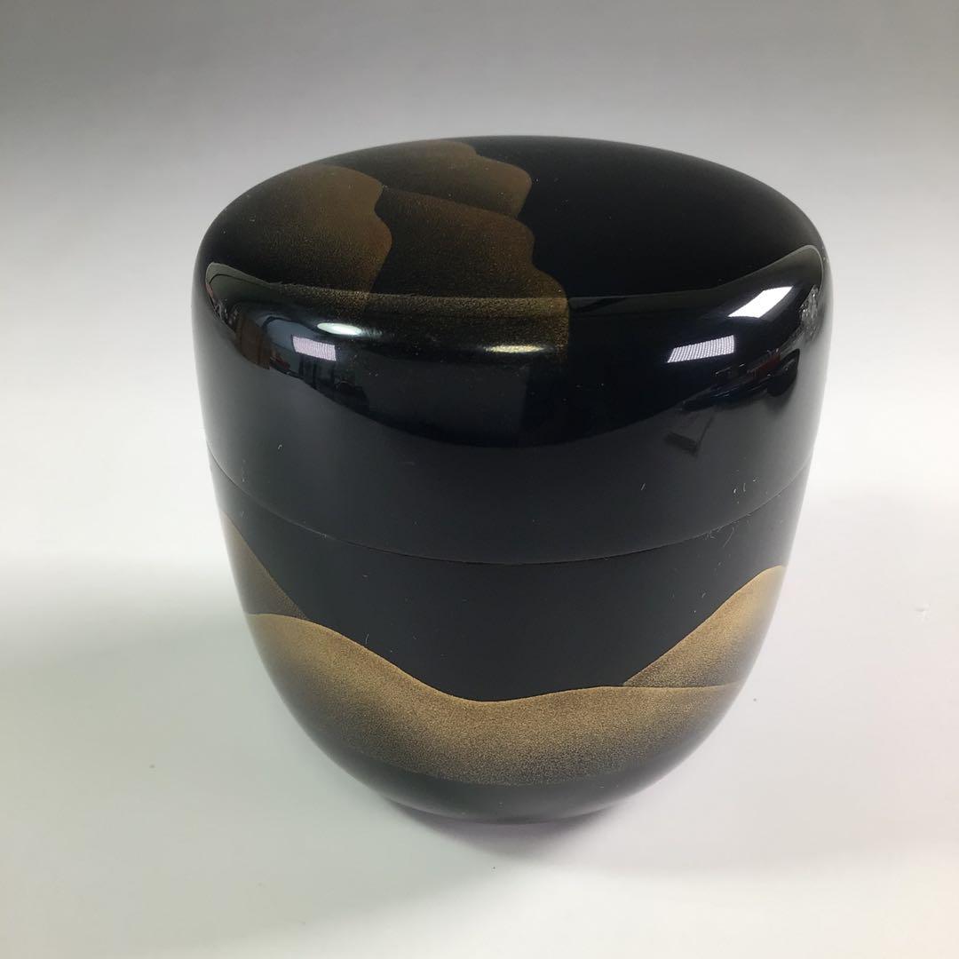 Ｒ３５８　棗　『中村湖舟作』『黒漆塗』『遠山蒔絵』『中棗』　共箱　茶道具