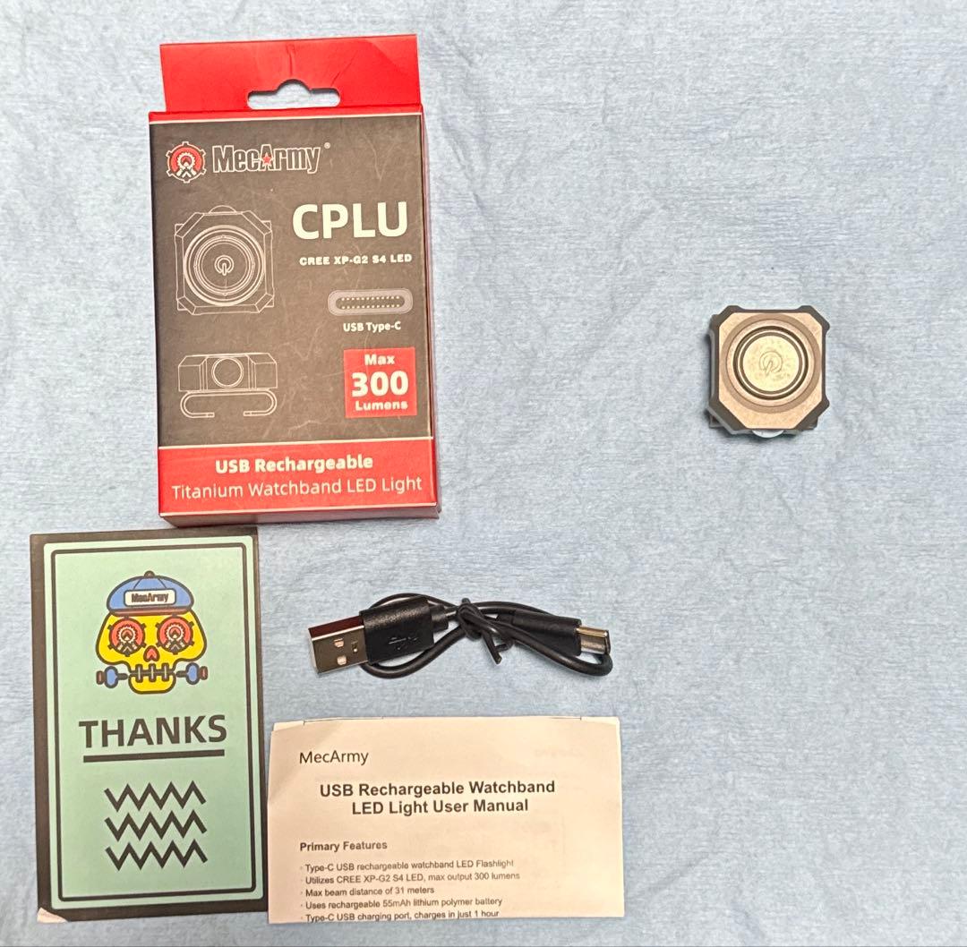 MecArmy CPLU チタン時計バンド LED ライトUSB-C 充電式