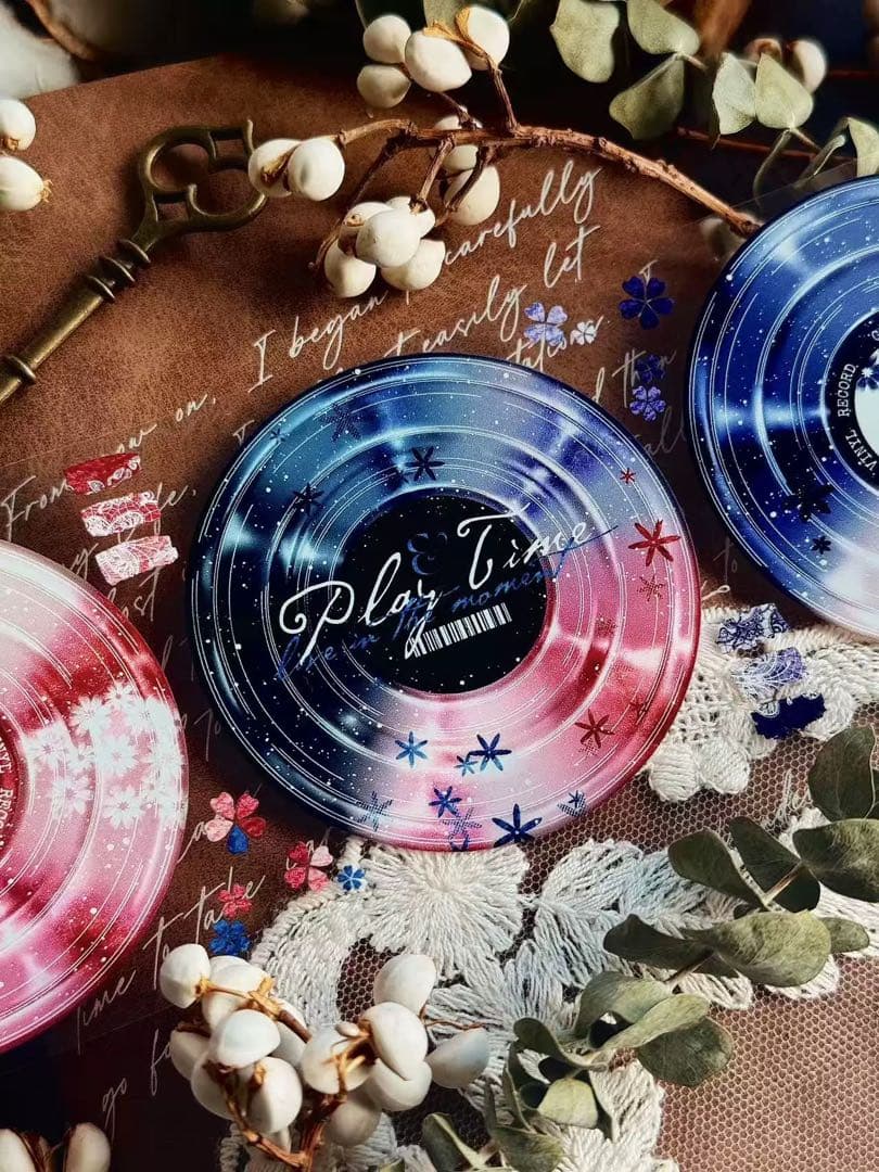 霖蓝汐原创手账《幻梦唱片》海外マスキングテープ　マステ 【2652】