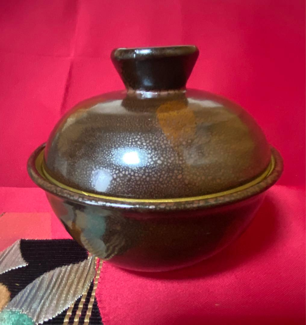 工芸品　安田全広　鹿深窯　天目名家　油滴天目　蓋付茶碗　蓋付小鉢　箱付