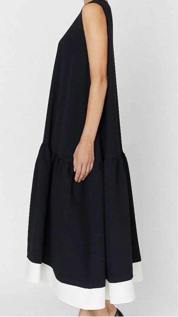 YOKO CHAN ヘムフレアドレス【ネイビー×ホワイト】