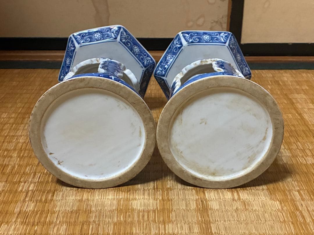 古伊万里 中国 青花 染付 燭台 一対 時代物 中国美術