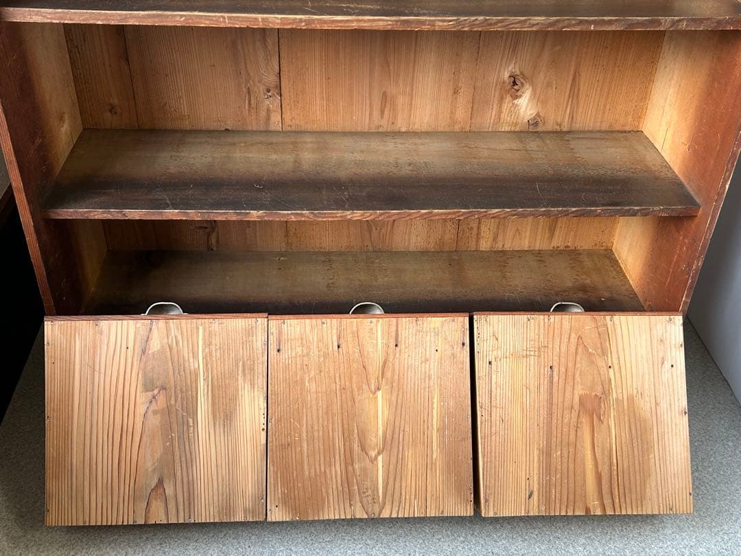 アンティーク 木製引き出し付飾り棚　チェスト 食器棚 本棚 レトロ　抽斗　古道具