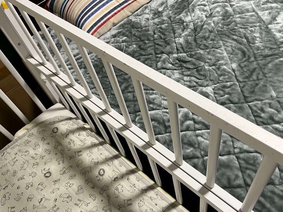 大和屋 木製 ベビーベッド kihon（キホン）　ホワイト 120×70cm