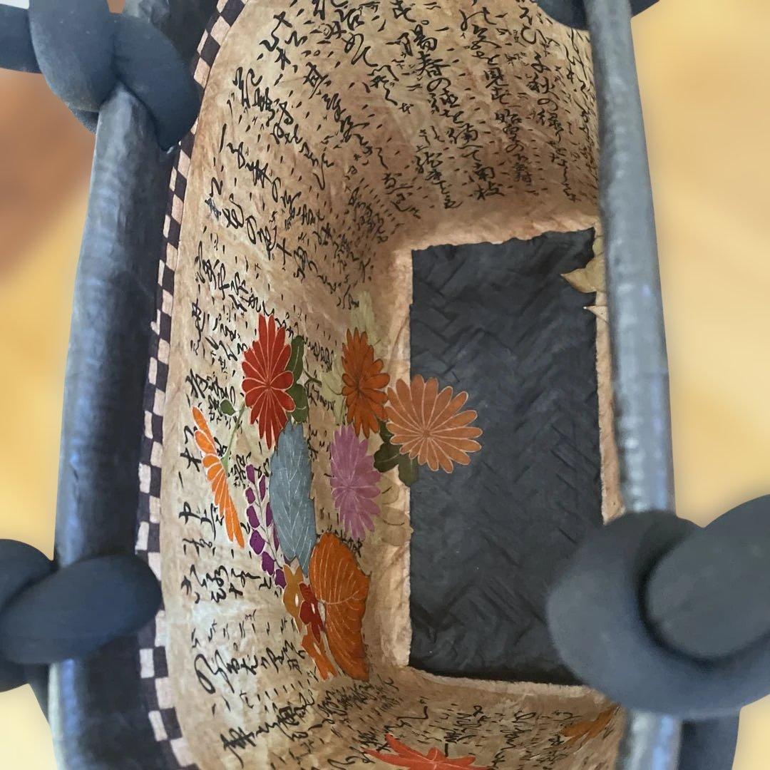 一閑張り　一閑張りバッグ　柿渋染め　市場カゴ　ハンドメイド