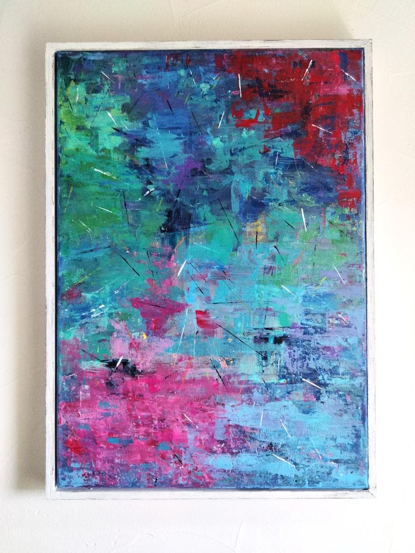 水面花火/ 抽象画 キャンバス 額セット 44×32㎝ 原画1点のみ モダン