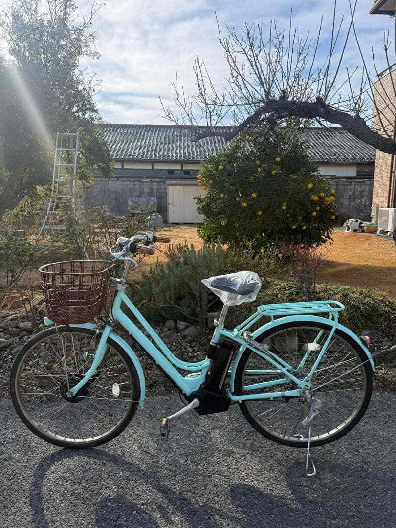 水色 シティサイクル 26インチ 前面バスケット付き