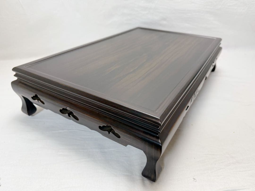 ほぼ未使用 華道具 唐木黒檀 松透かし彫 花台 1.8尺盆栽台 香炉台 元箱