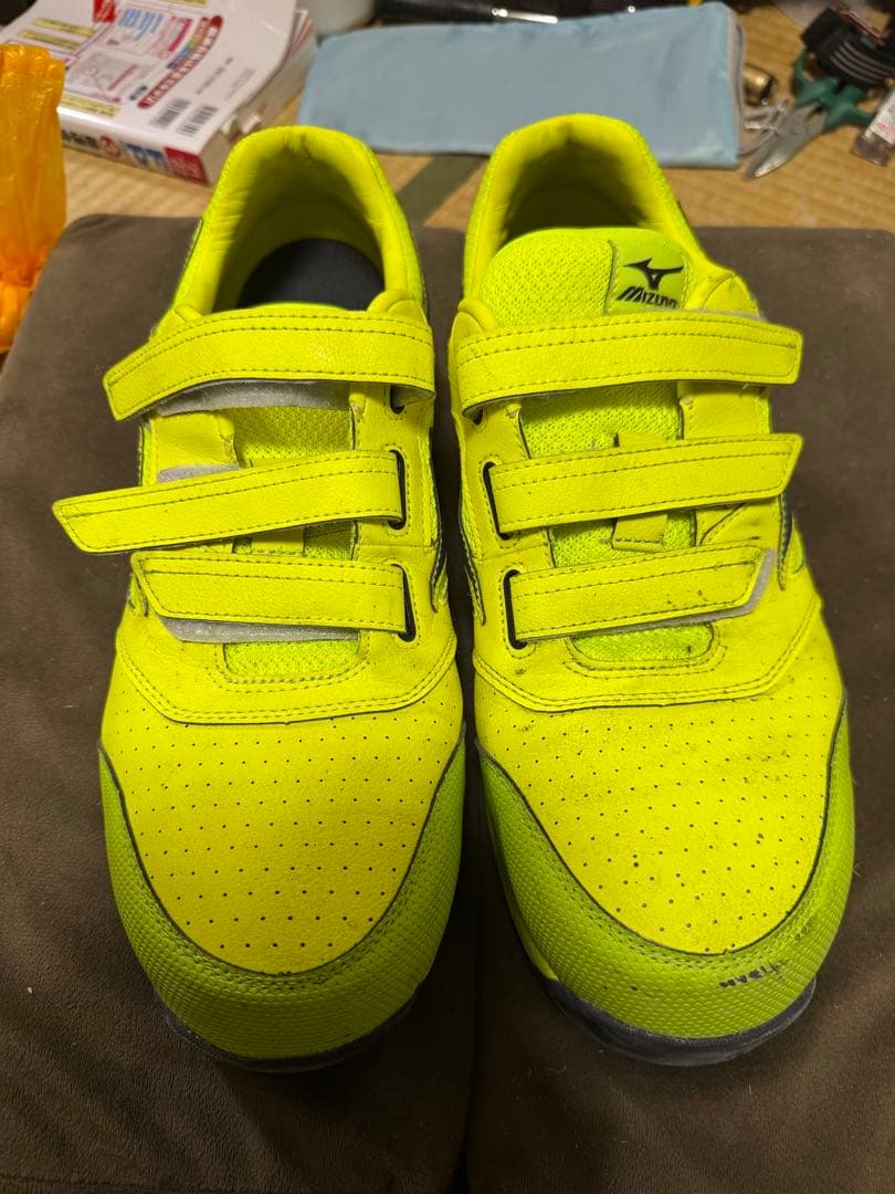 Mizuno 蛍光イエロー 安全靴 マジックテープ