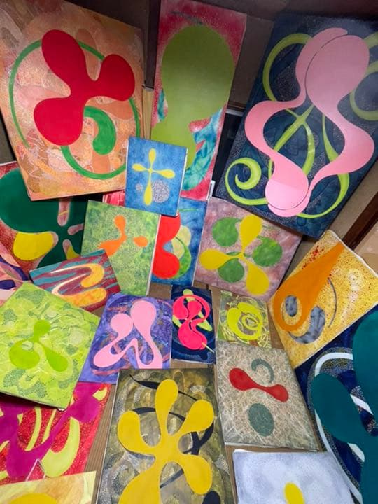 油絵　現代アート　ピンクな夜　作者　あんどうまさひろ　油彩画