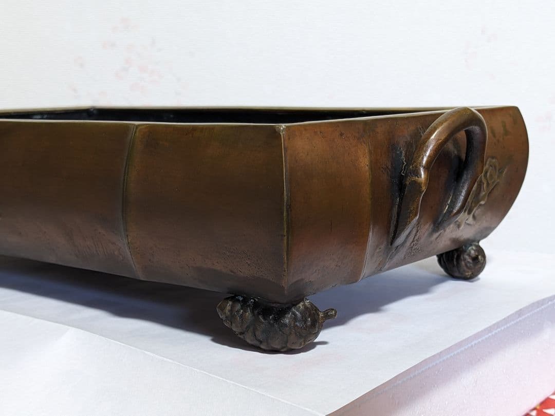 ♦中国古玩 大明宣徳 松笠 四つ足 水盤 宣徳銅 コレクション骨董品アンティーク