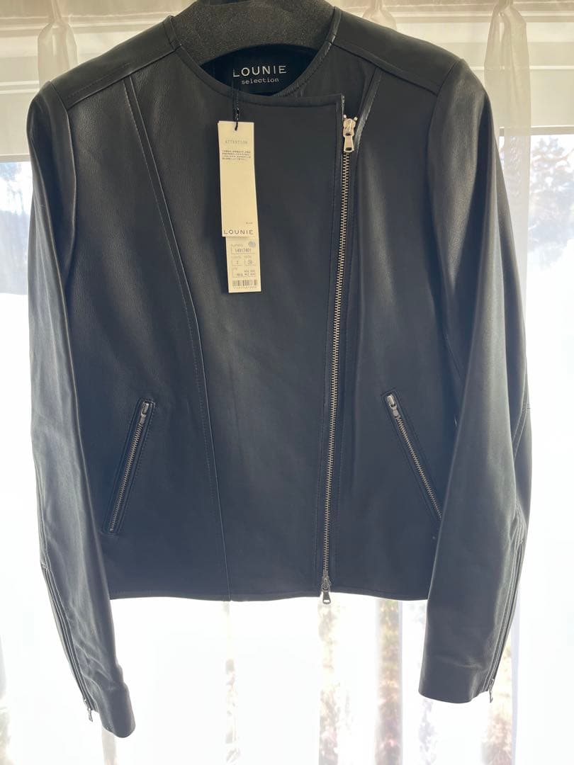 LOUNIE ブラック ラムレザーシングルライダースジャケット サイズ38（M）