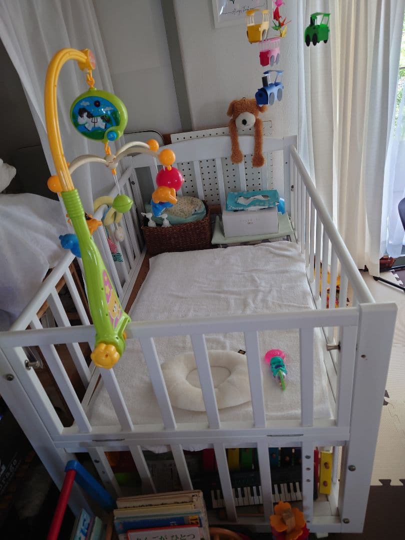 まるり、YAMASAKIツーオープンベビーベッドb-sideホワイト木製