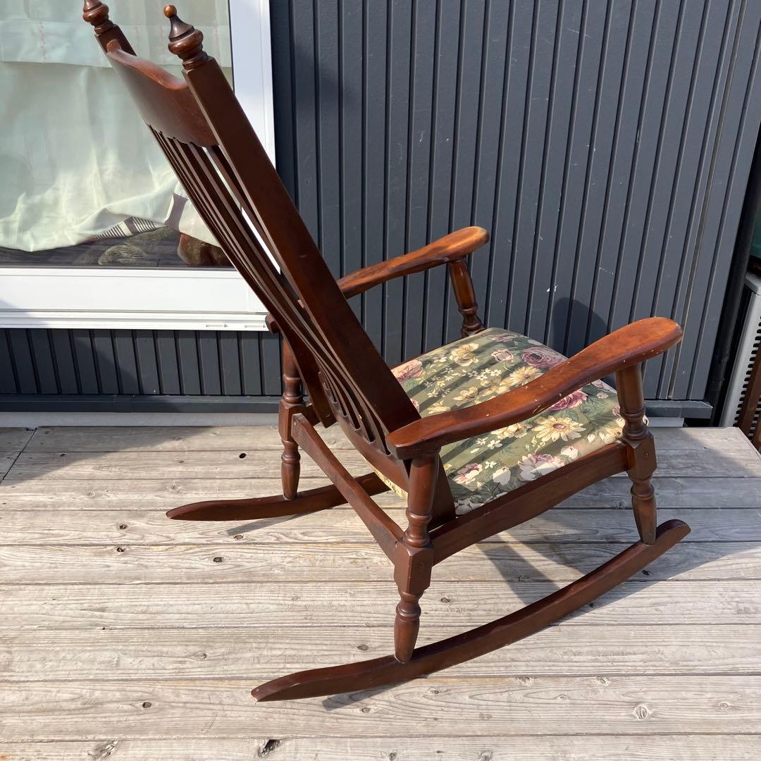 昭和レトロ ヴィンテージ 花柄 木製ロッキングチェア アームチェア 古道具古家具