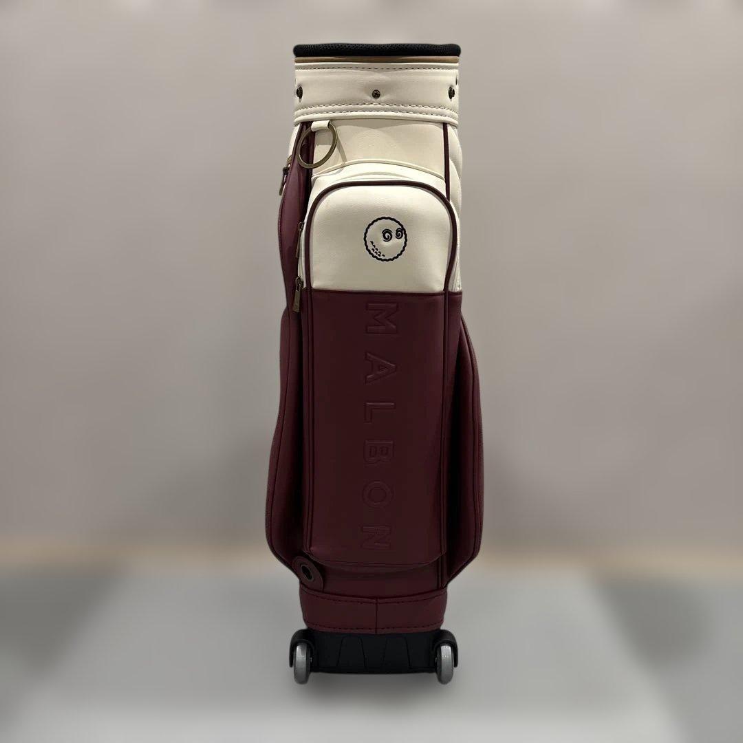 マルボンゴルフ　キャディバッグ バーガンディ/ホワイト　キャスター型