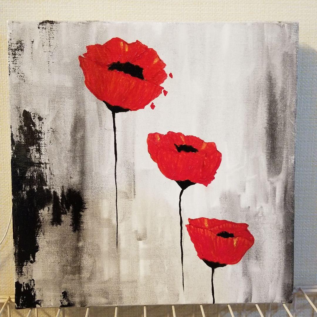 油絵　ヘラモノクロームからの赤い花