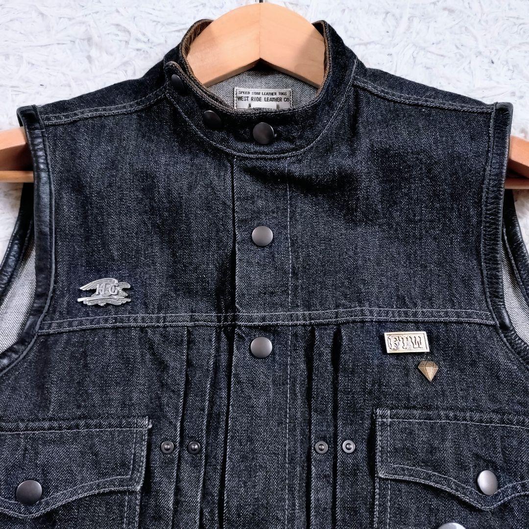 【レア高】WEST RIDE LEATHER CO　バイカーベスト　デニム　黒
