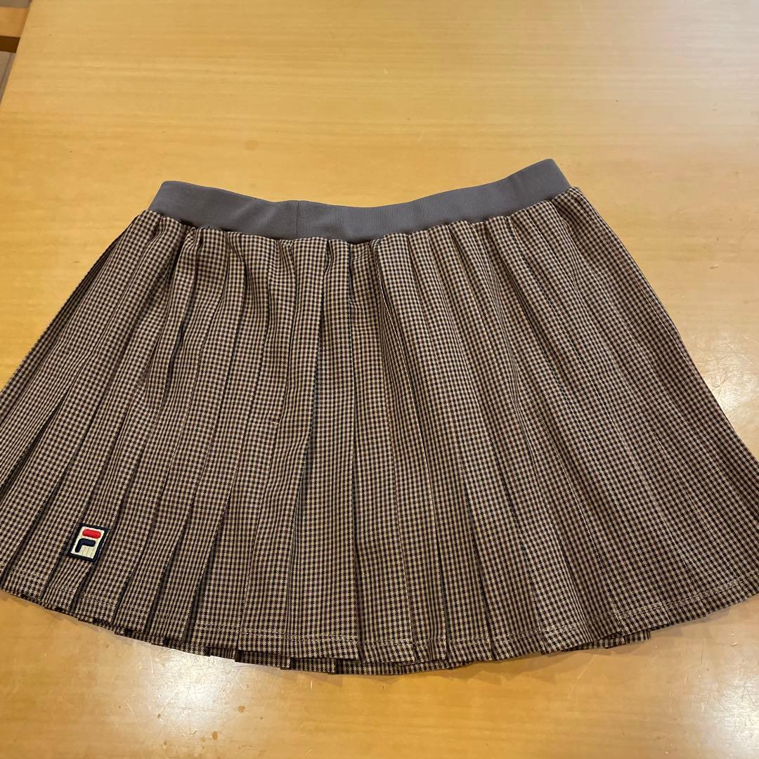 FILA グランチェック柄 プリーツスカートLサイズ　キャメル