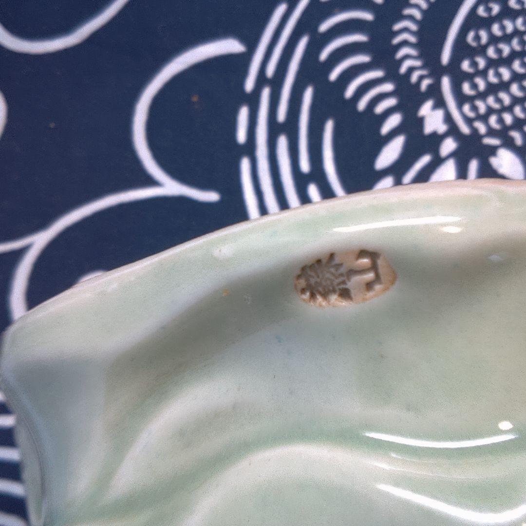 骨董４ 緑色の陶器製老賢者像 約20cm