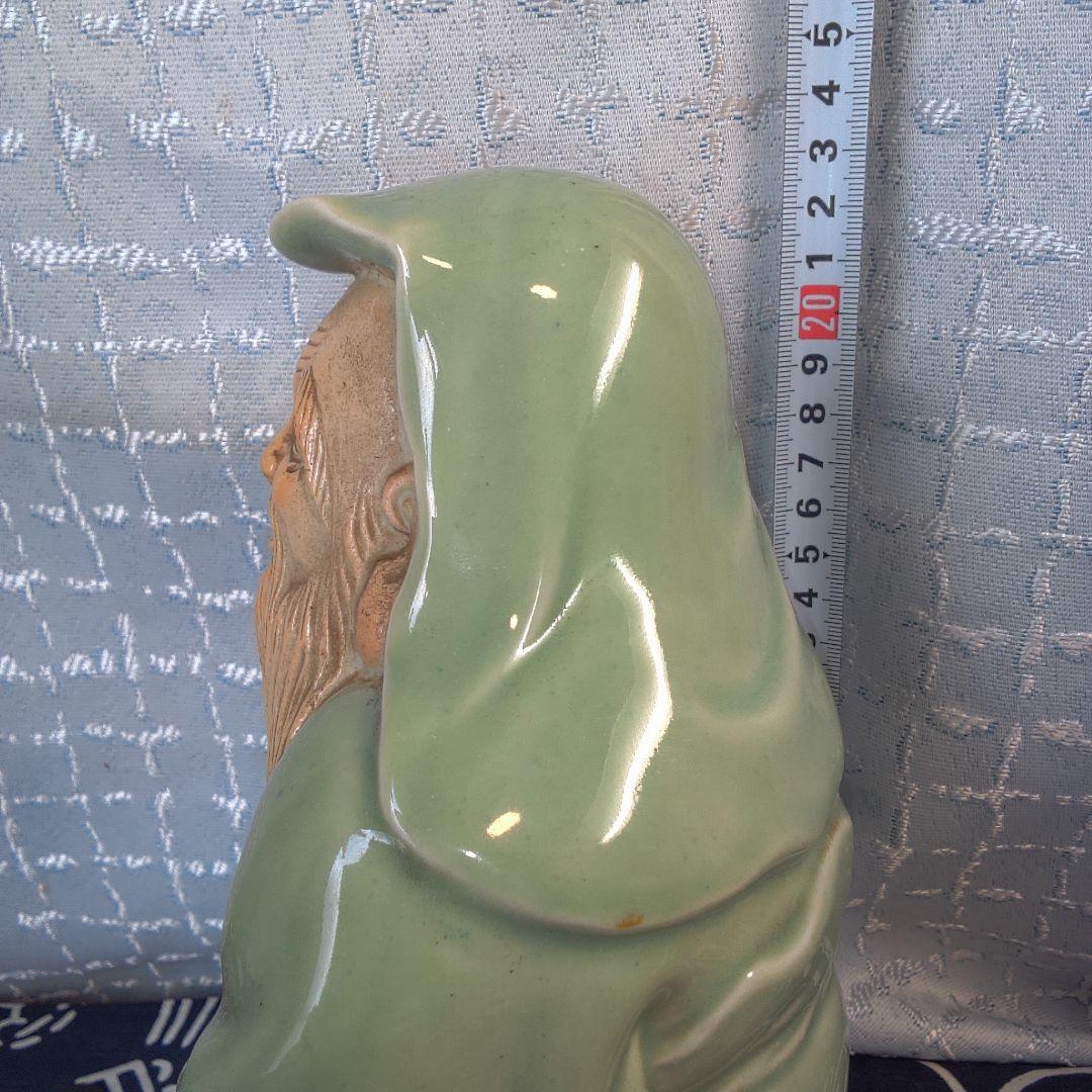 骨董４ 緑色の陶器製老賢者像 約20cm
