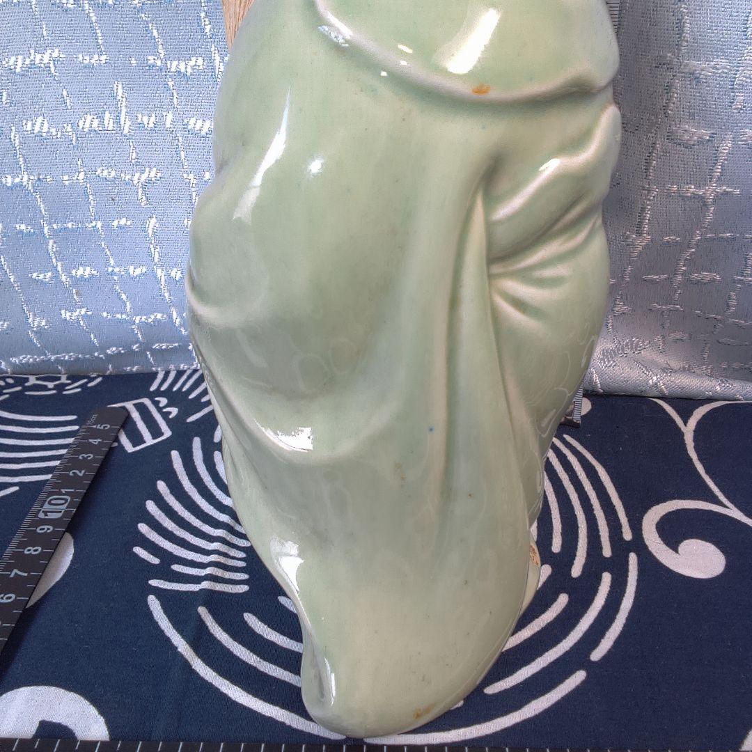 骨董４ 緑色の陶器製老賢者像 約20cm